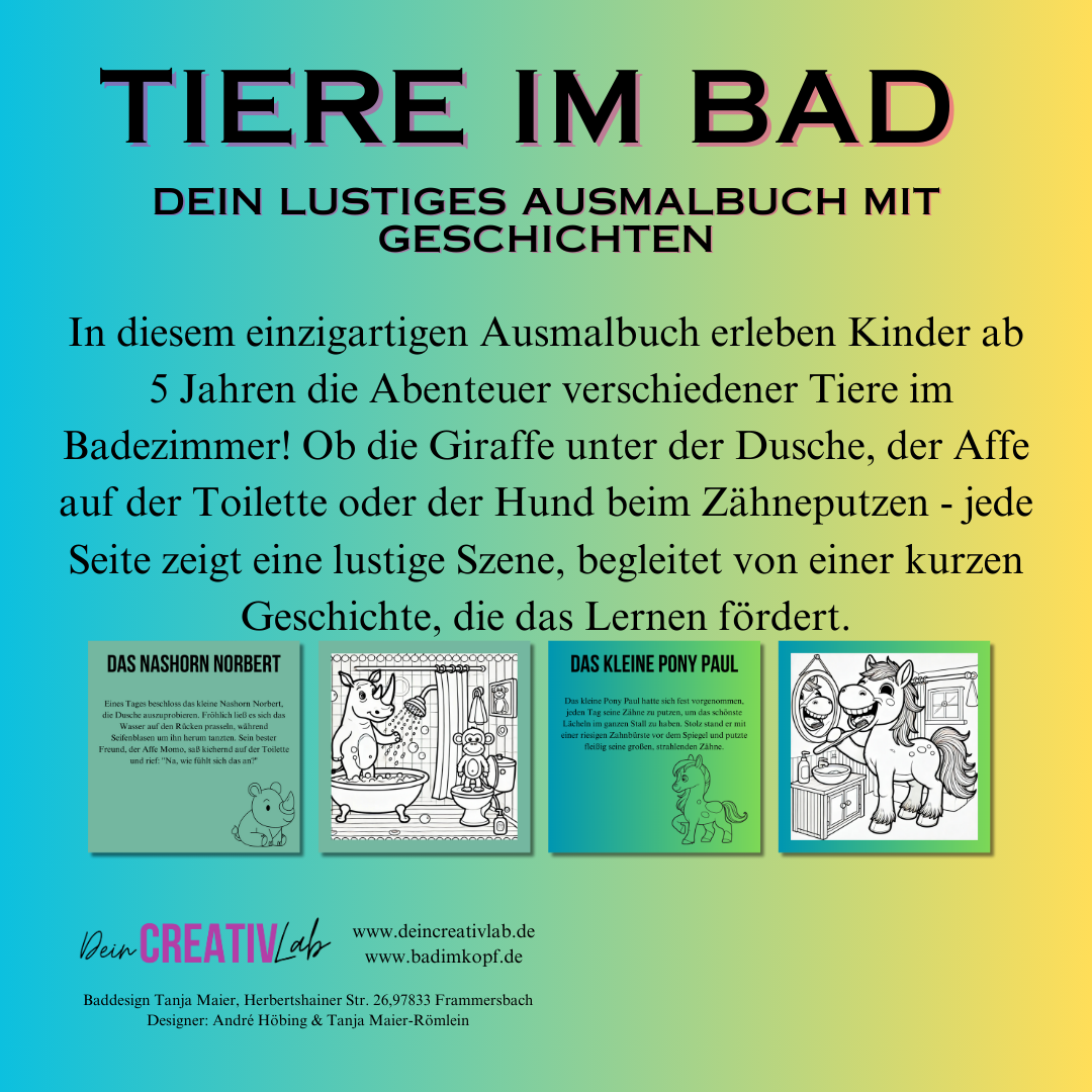 Ausmalbuch "Tiere im Bad"